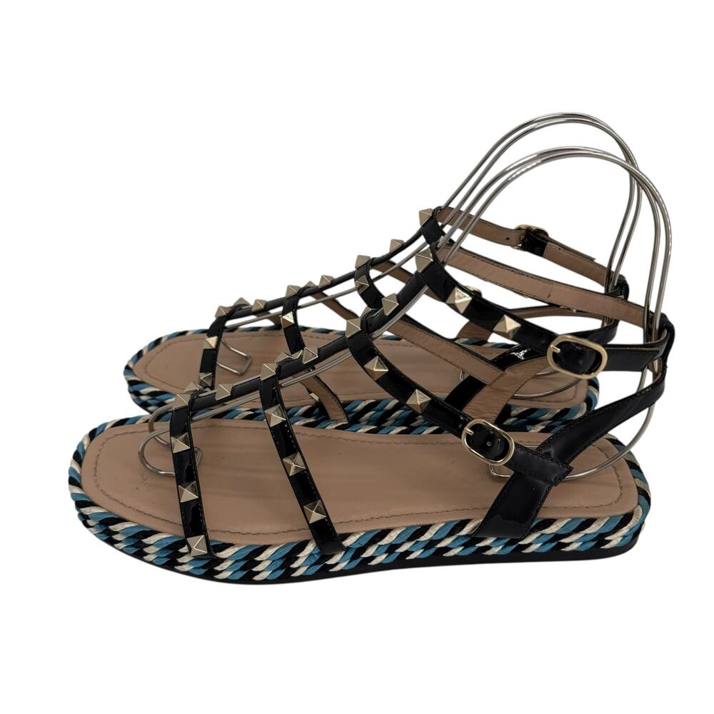 Valentino Rockstud Caged Leather Platform Sandals EU 40 Blue Braided - Picture 2 of 12